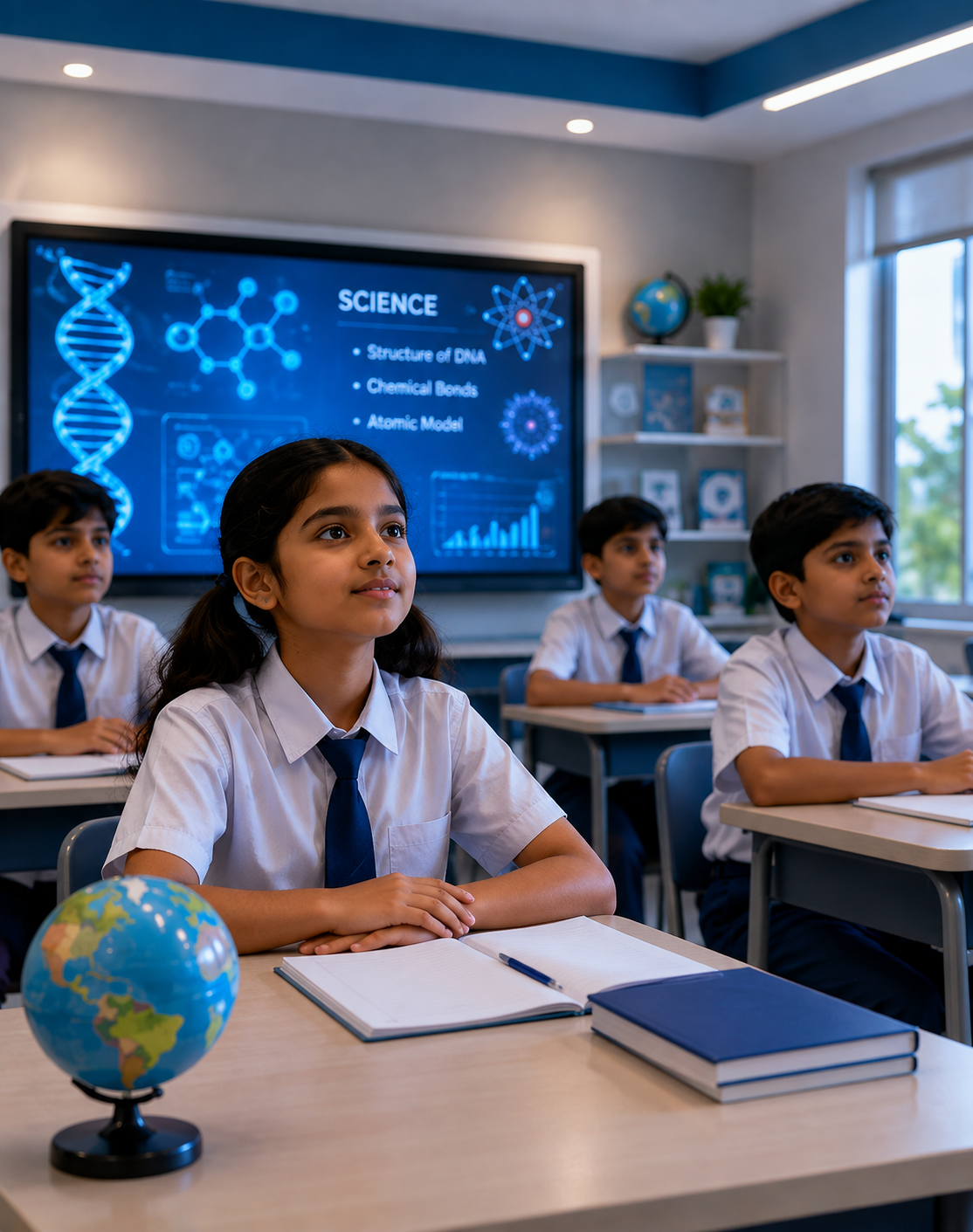 Students using VR headsets in a classroom