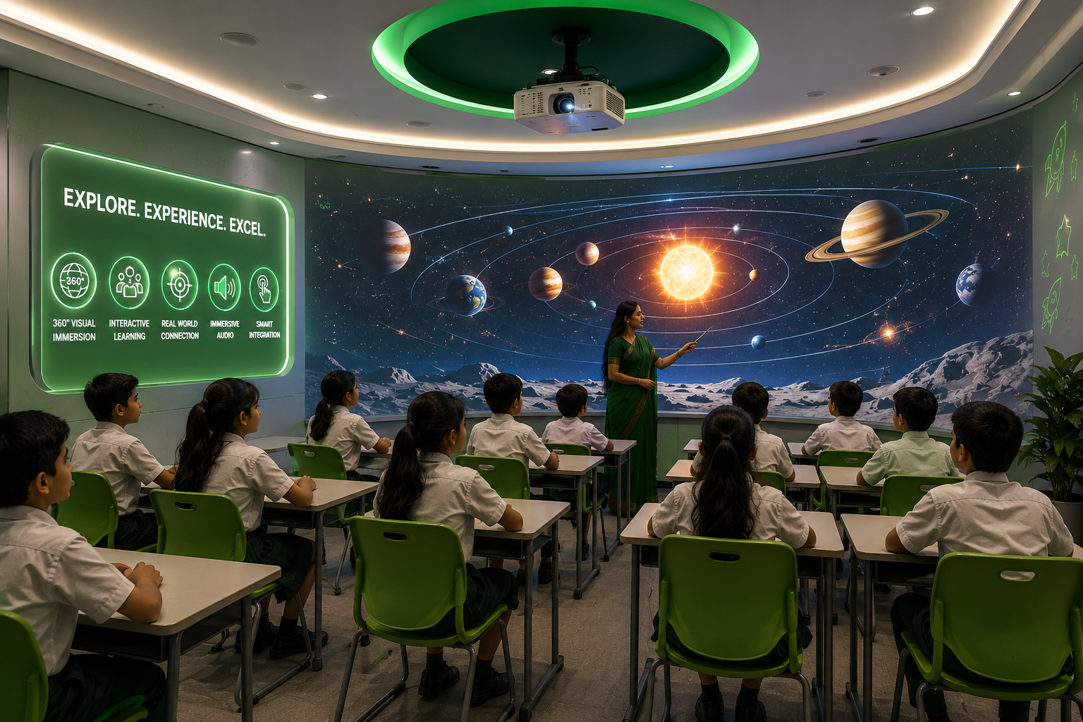 Immersive classroom with 270 degree projection technology