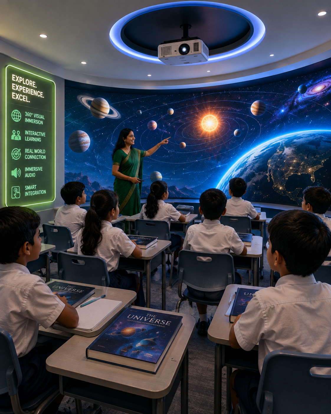 Students in an immersive VR classroom environment
