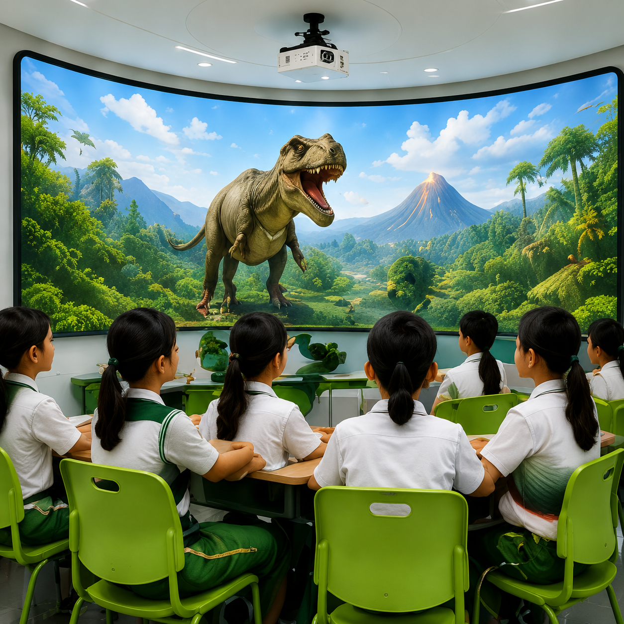 Students in immersive VR classroom