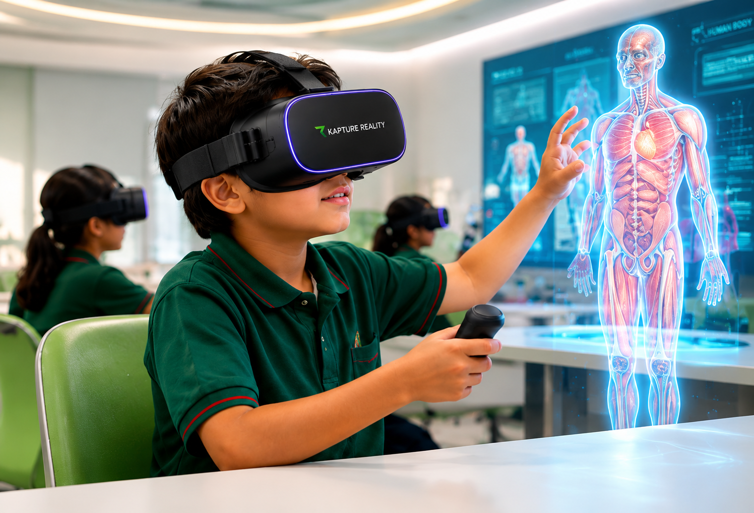 Students using VR headsets in an interactive class