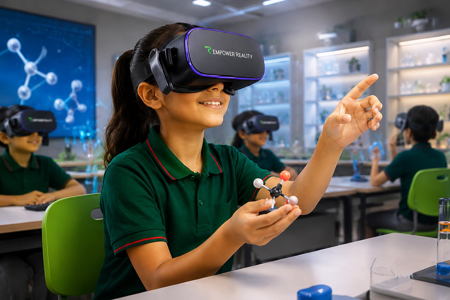 Student exploring a real-time human anatomy simulation in VR