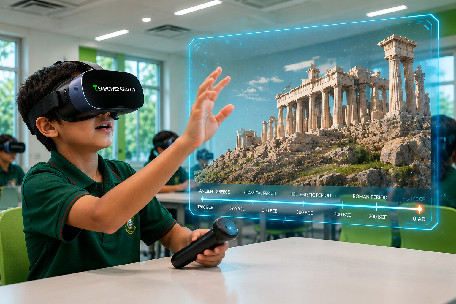 Student exploring a real-time human anatomy simulation in VR