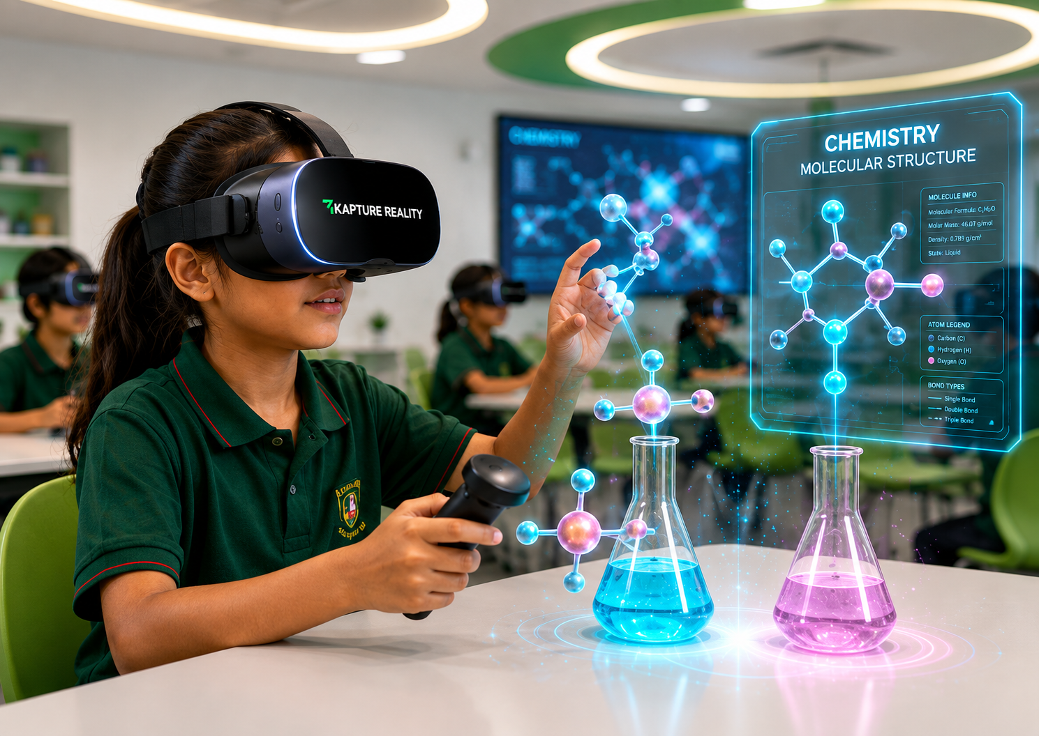 Students using VR headsets in an interactive class