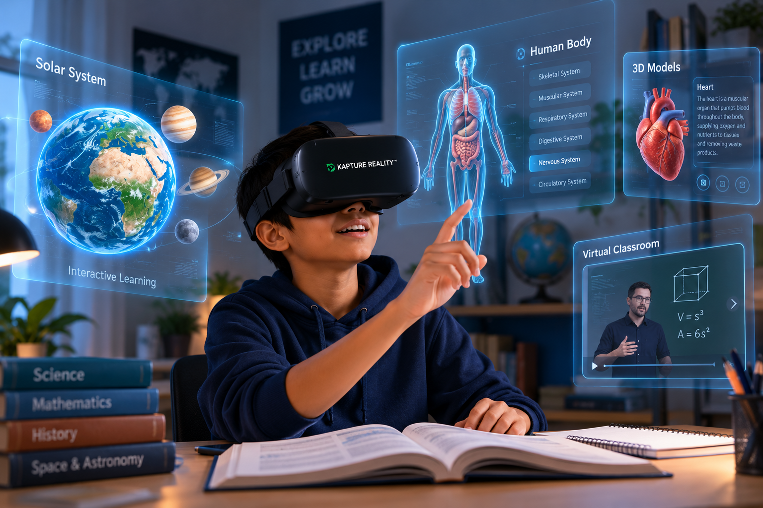 Student using VR headset for learning
